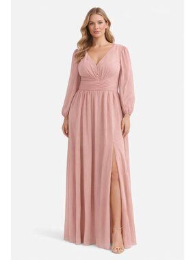 Size 16 Blush Pink Maxi Dress Long Sleeve Slit Formal Wedding Guest